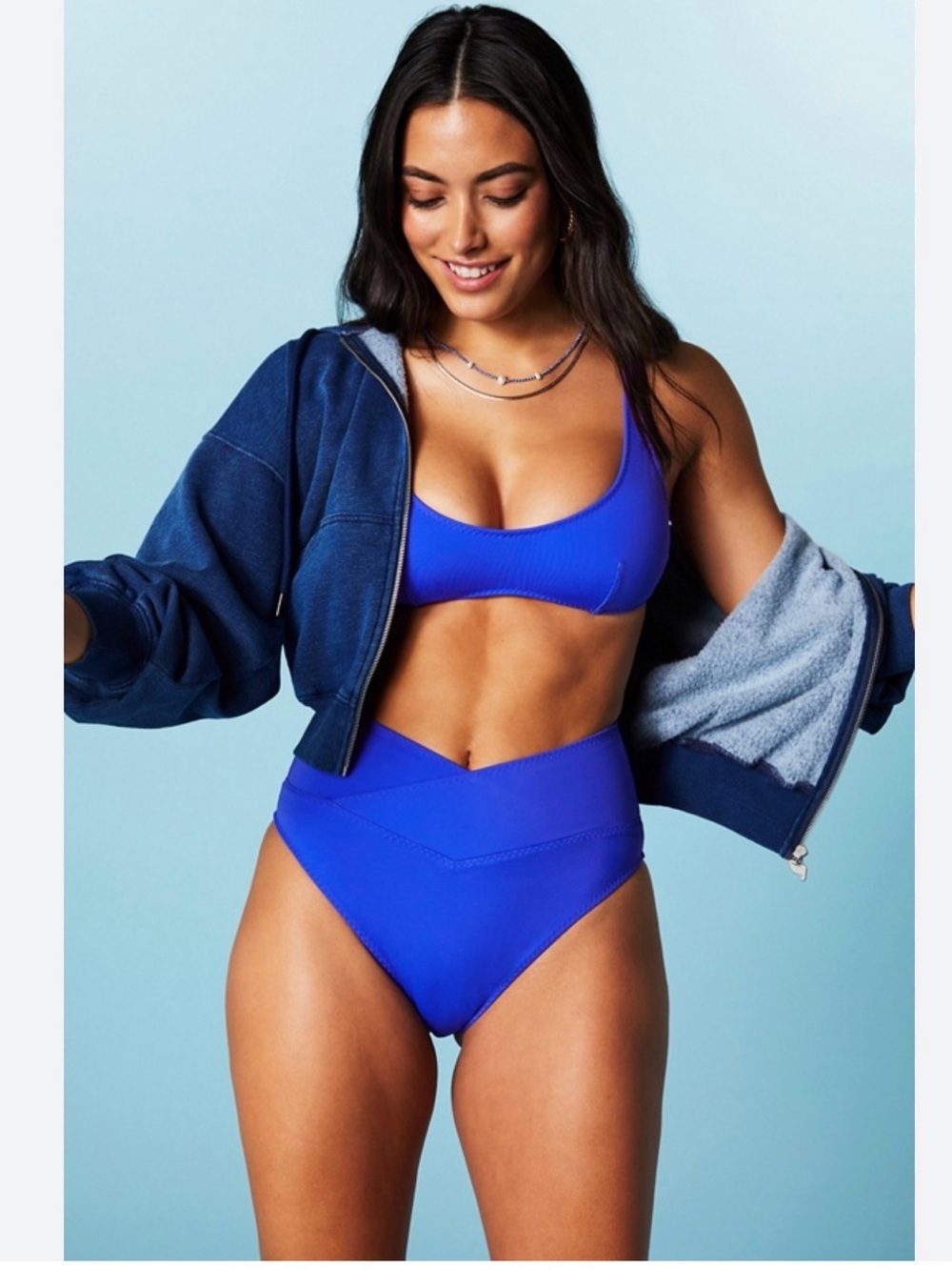 Nwot Fabletics Purple High Waisted Crossover Bikini Swimsuit Set Women’s Size